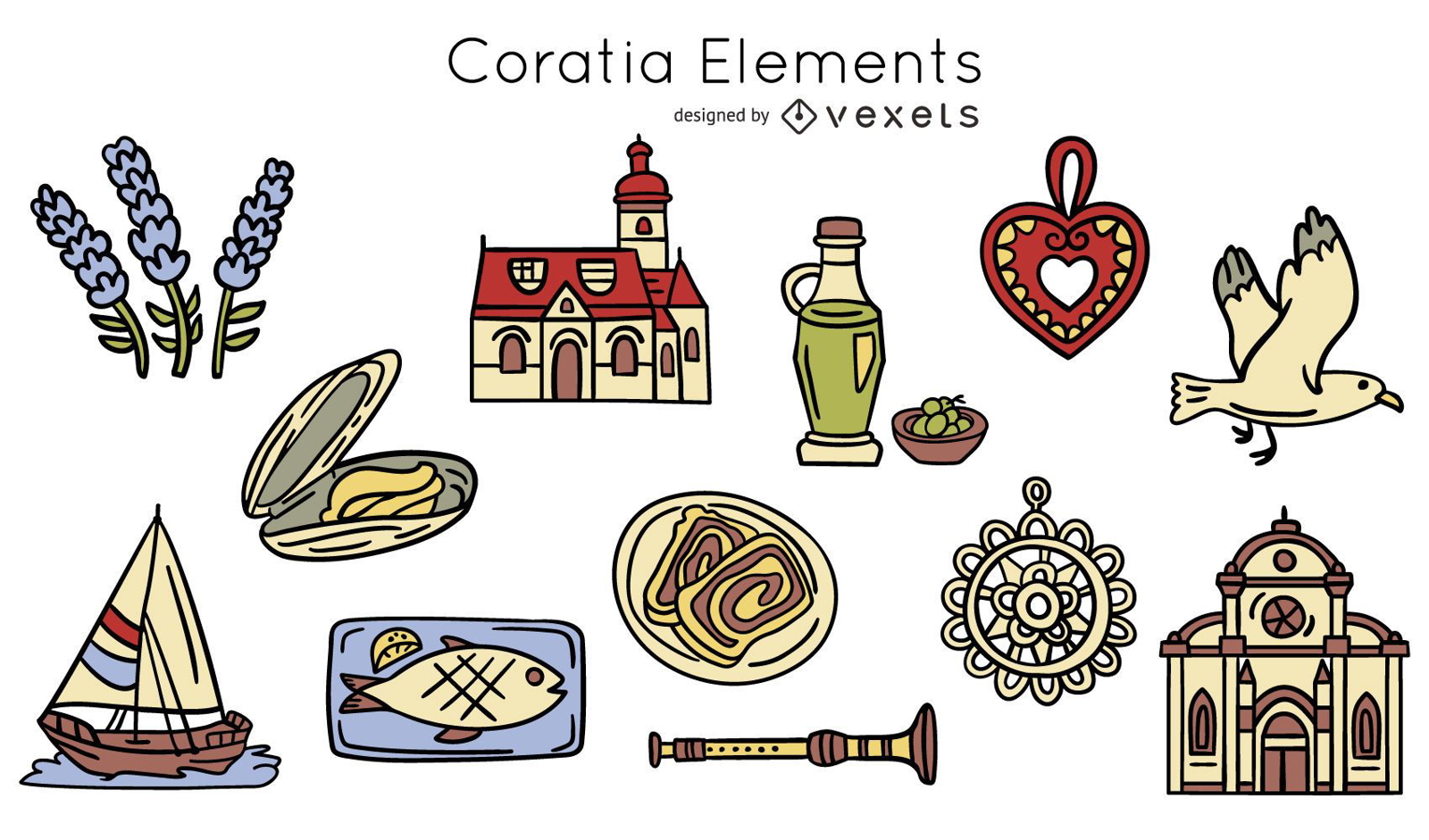 Elementos croatas dibujados a mano
