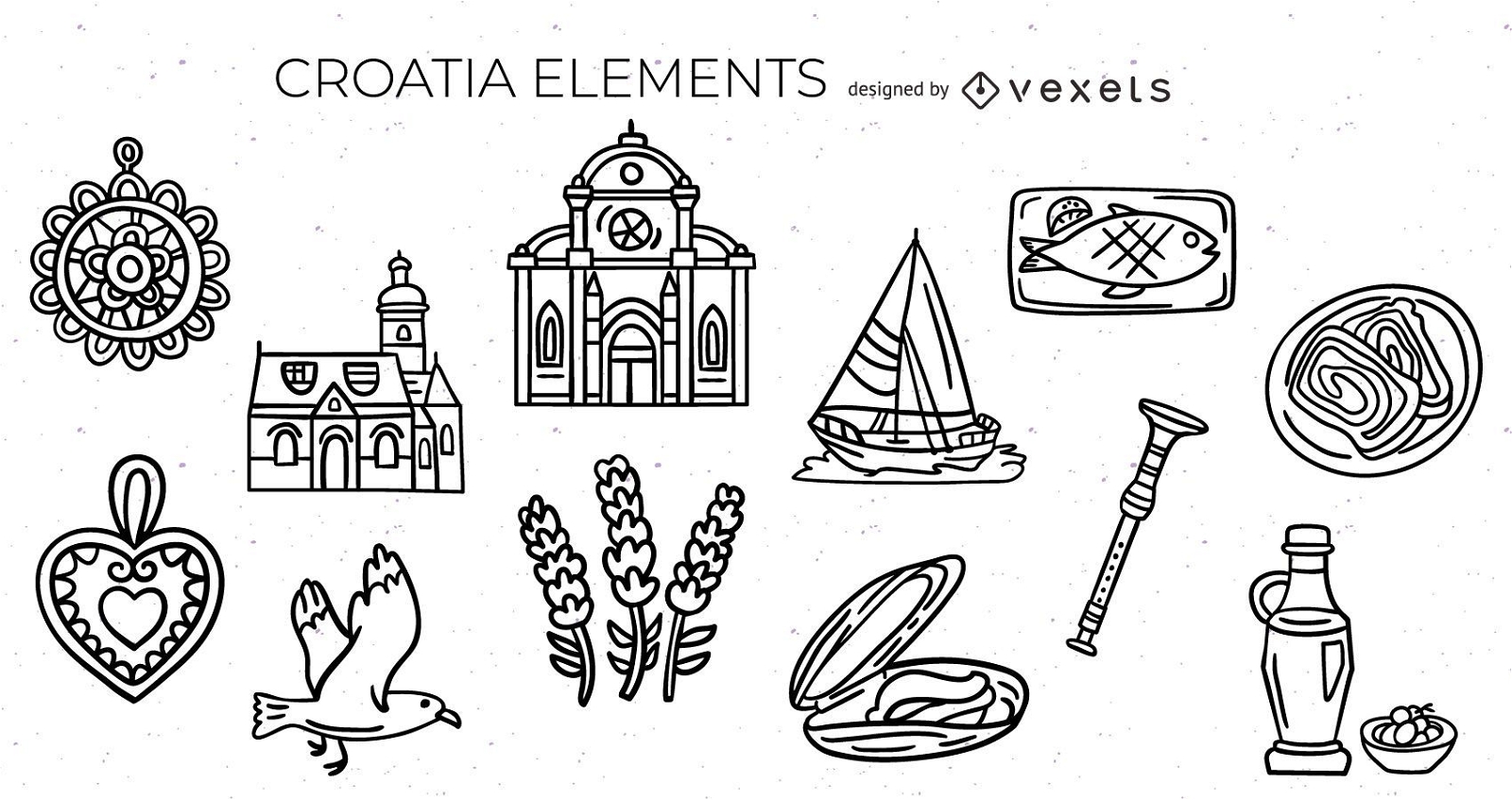 Croatian elements stroke set