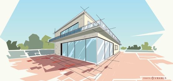 Architecture modern house illustration