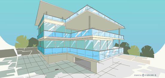 Ilustración de edificio moderno arquitectónico