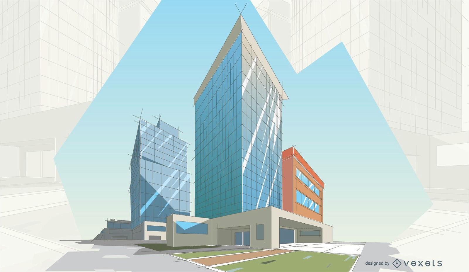 Ilustração de edifícios modernos arquitetônicos