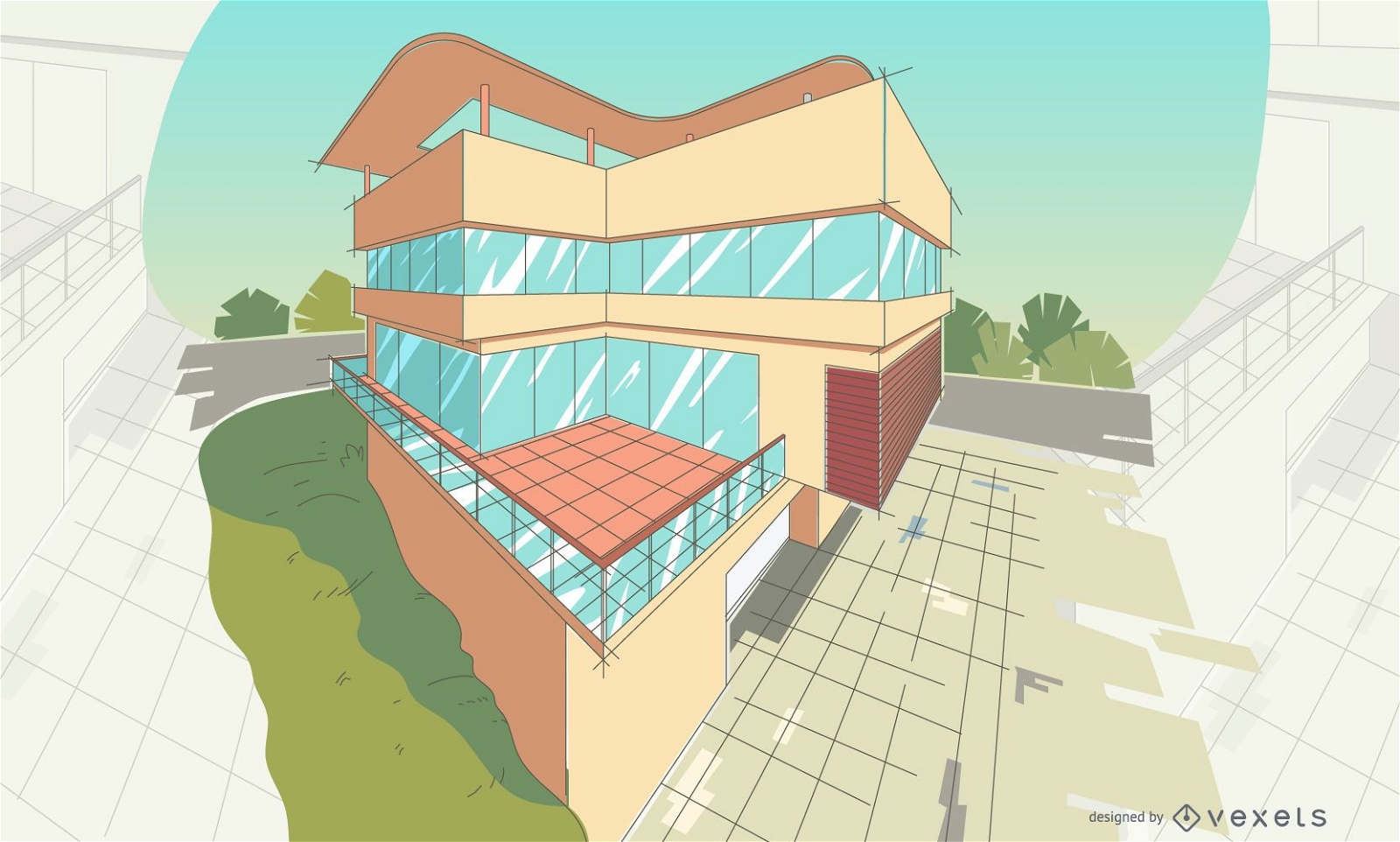 Ilustración de edificio de perspectiva de arquitectura