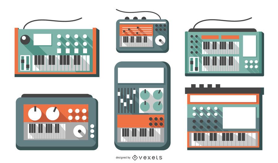 Flat Design Synthesizer Set Flat Design Synthesizer Set
