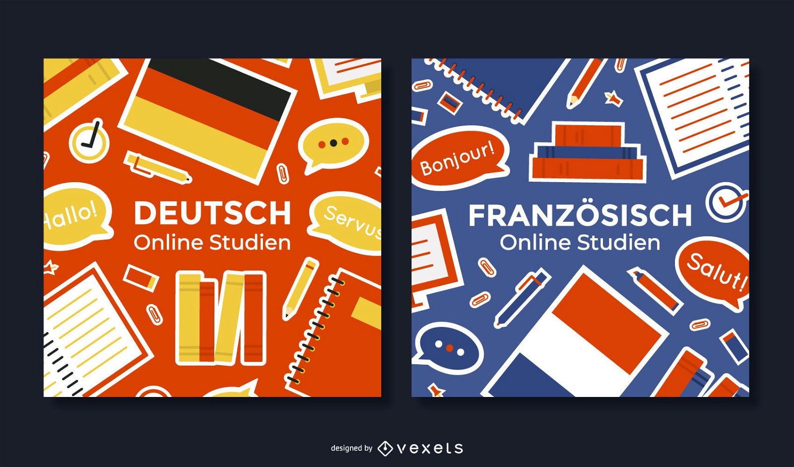 Conjunto de banners cuadrados de escuela alemana