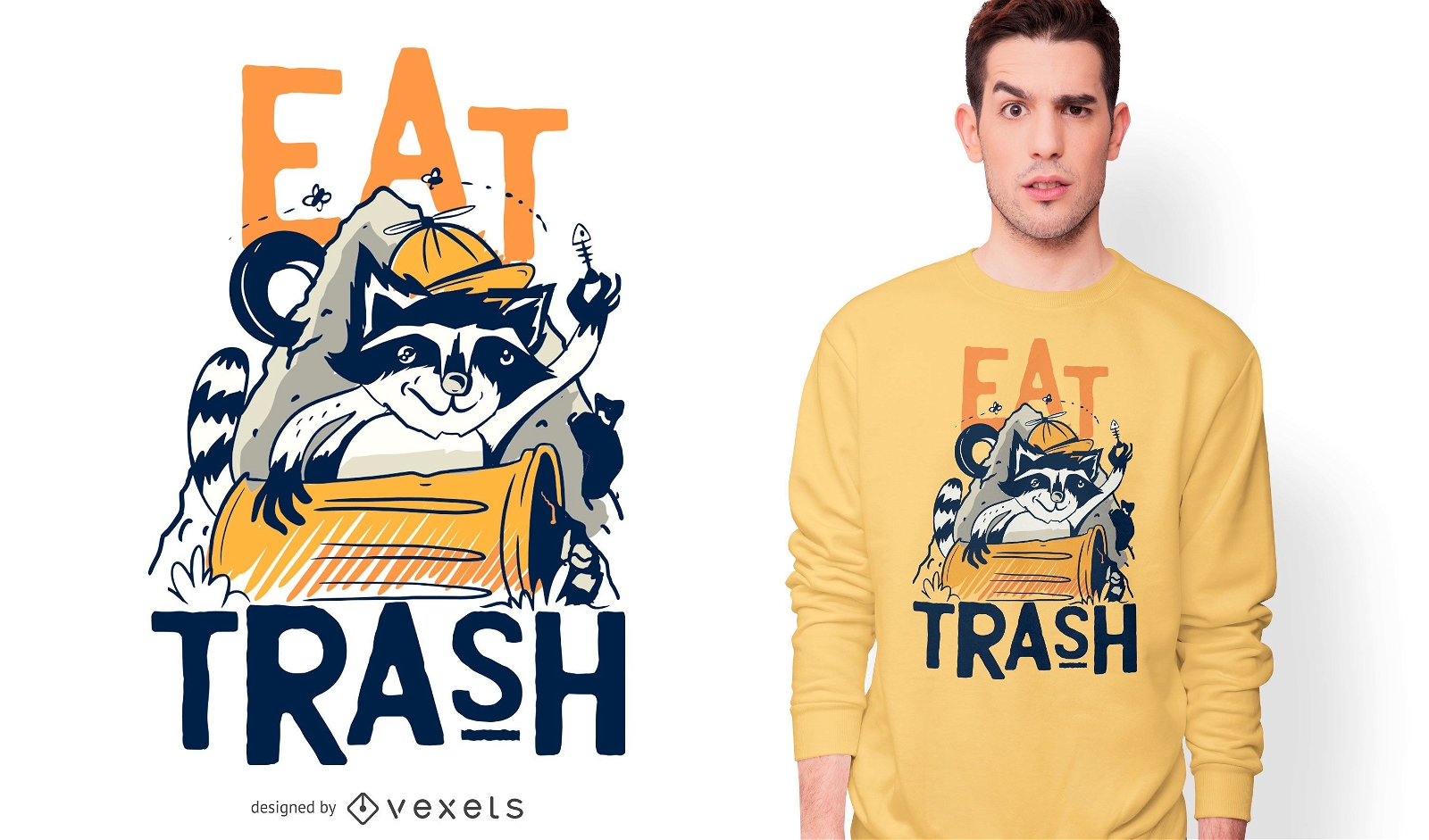 Waschbär essen Müll lustiges T-Shirt Design