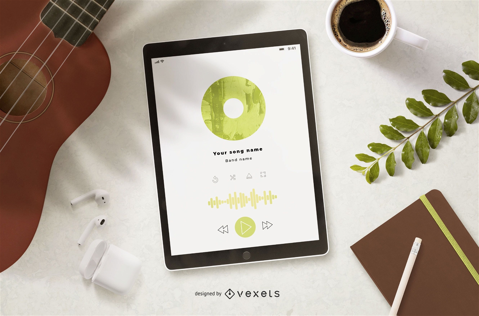 Music Player Tablet Screen Mockup