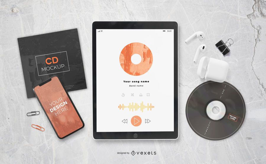 Music Elements Composition Mockup - PSD Mockup Download