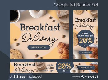 Conjunto de banner de anuncios de entrega de desayuno Conjunto de banner de anuncios de entrega de desayuno