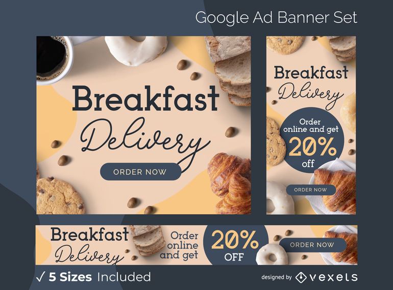 Conjunto de banner de anuncios de entrega de desayuno Conjunto de banner de anuncios de entrega de desayuno