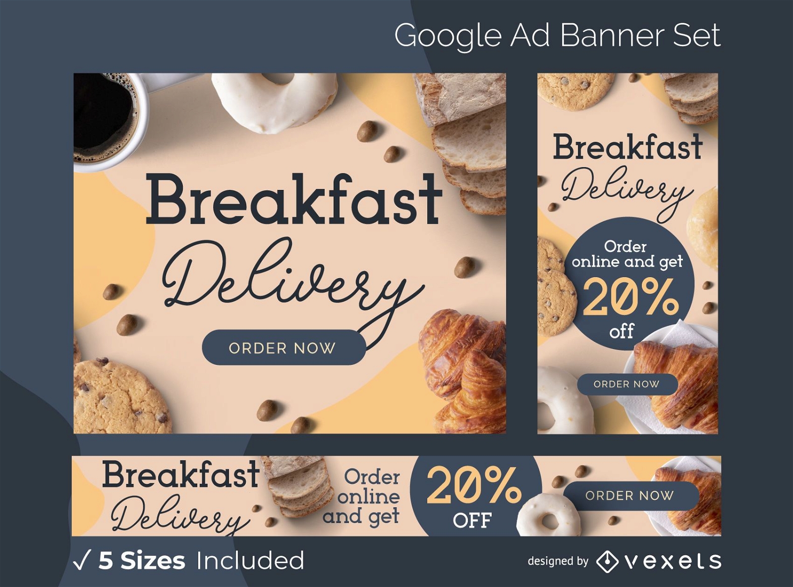 Conjunto de banner de anuncio de entrega de desayuno