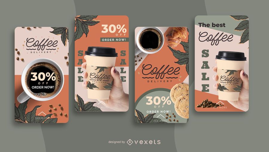 Conjunto de historias de redes sociales de entrega de café. Conjunto de historias de redes sociales de entrega de café.