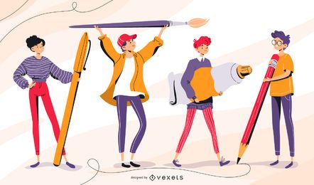 Conjunto de personagens da escola para adolescentes