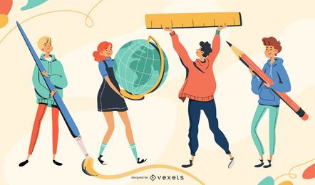 Conjunto de caracteres de secundaria para adolescentes
