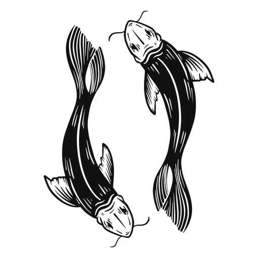 Peixe koi preto e branco Desenho PNG