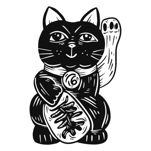 Maneki neko en blanco y negro Diseño PNG