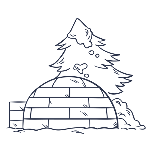 Side igloo with tree stroke PNG Design
