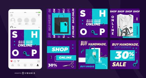 Handmade online shop social post set