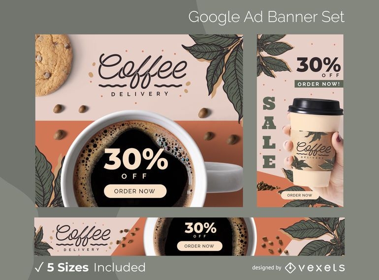 Download Coffee Delivery Ad Banner Set - Vector Download
