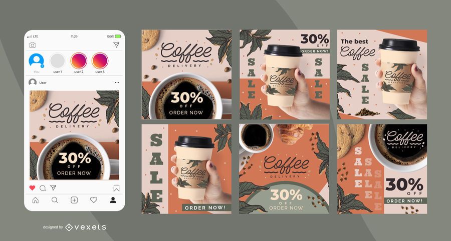 Coffee delivery social media post set Coffee delivery social media post set