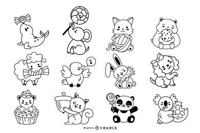 Colección de trazos de animales kawaii