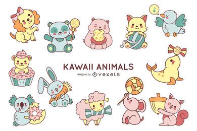 Linda colección de animales kawaii