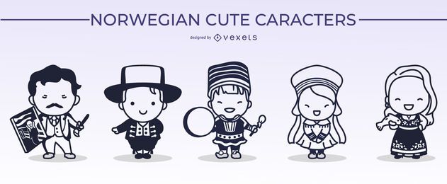 Norwegian Cute Character Stroke Design Pack