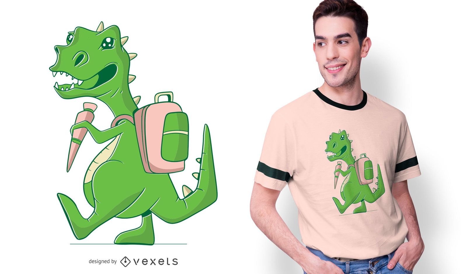 School T-rex Cartoon T-shirt Design