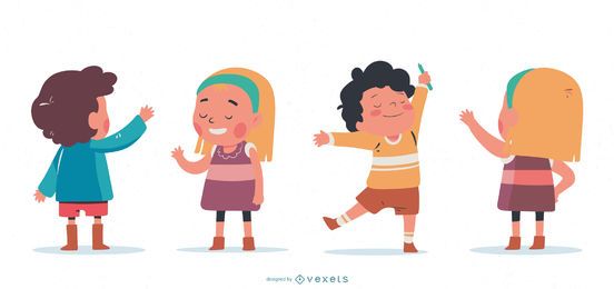 Conjunto de personagens acenando para crianças