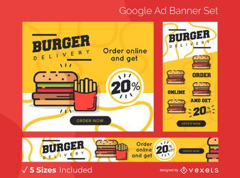 Conjunto de banners de anuncios de entrega de hamburguesas