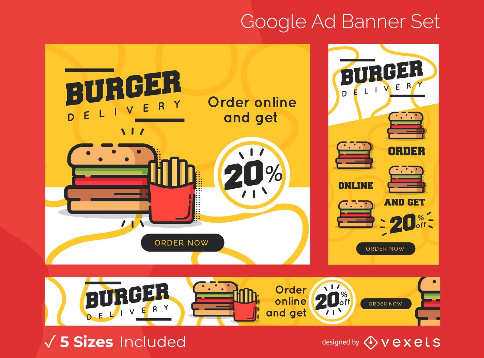 Conjunto de banners de anuncios de entrega de hamburguesas