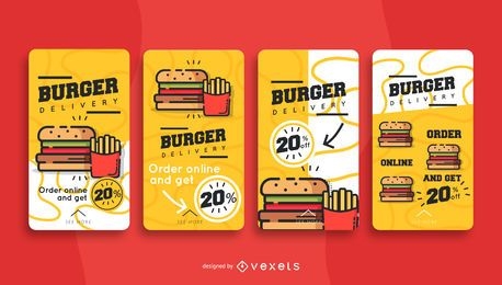 Burger delivery social media story set