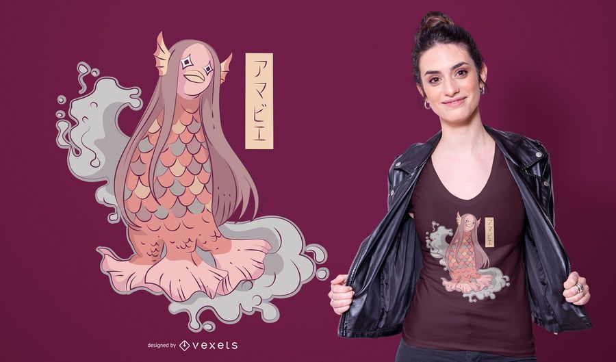 Amabie japanese mermaid t-shirt design Amabie japanese mermaid t-shirt design