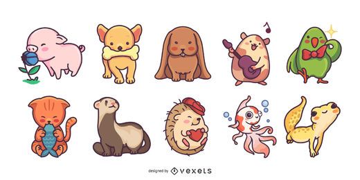 Lindo paquete de ilustración de mascotas de colores Lindo paquete de ilustración de mascotas de colores