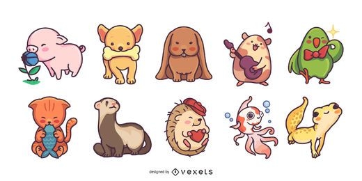 Lindo paquete de ilustraciones de mascotas de colores