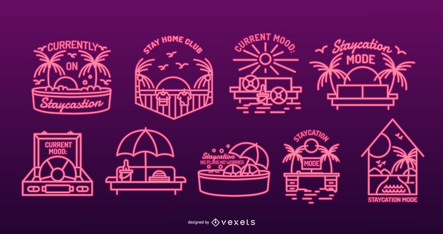Paquete de insignias de neón de Staycation Paquete de insignias de neón de Staycation