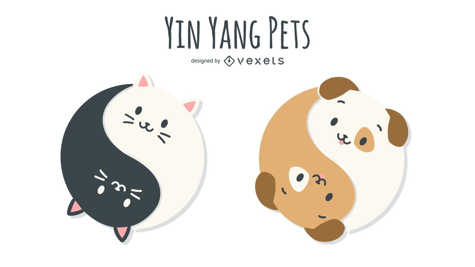 Ilustração de cachorro-gato Yin Yang