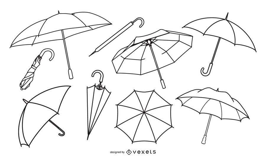 Stroke Line Umbrella Set - Vector Download