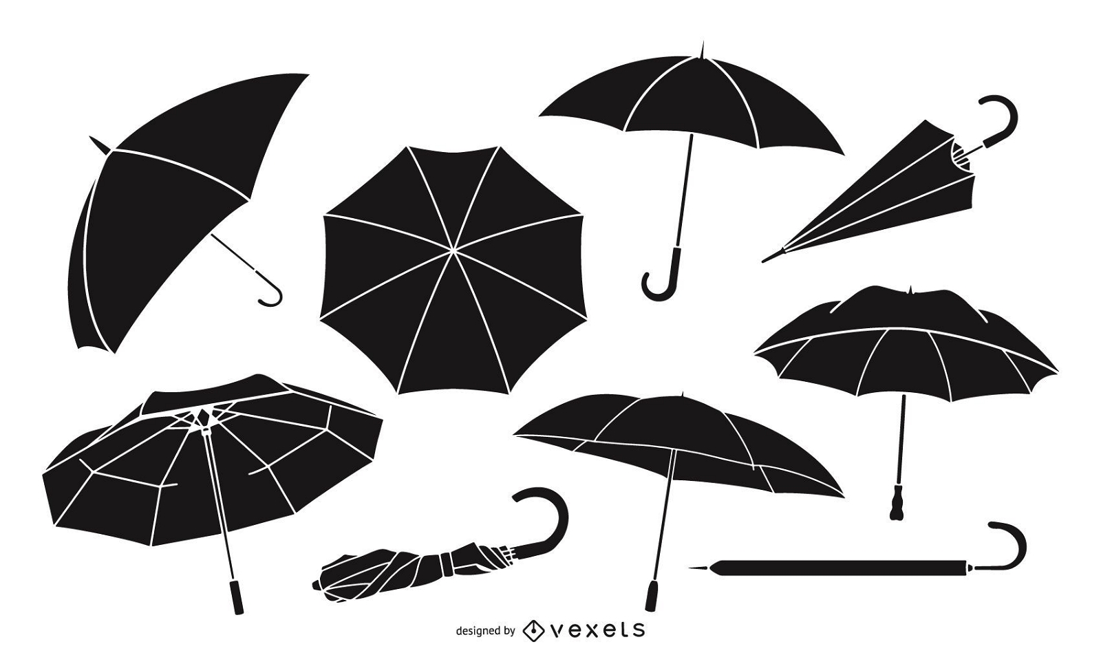 Pacote de design de silhueta guarda-chuva