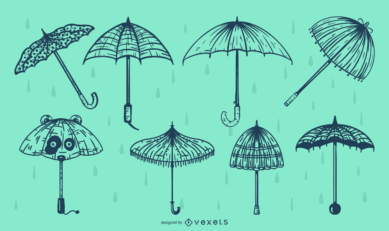 Pacote de Ilustração de Linha Guarda-chuva