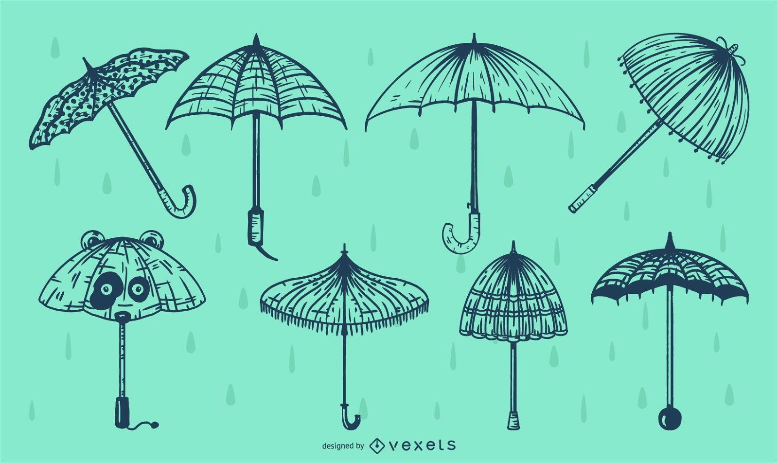 Regenschirm-Linien-Illustrationspaket