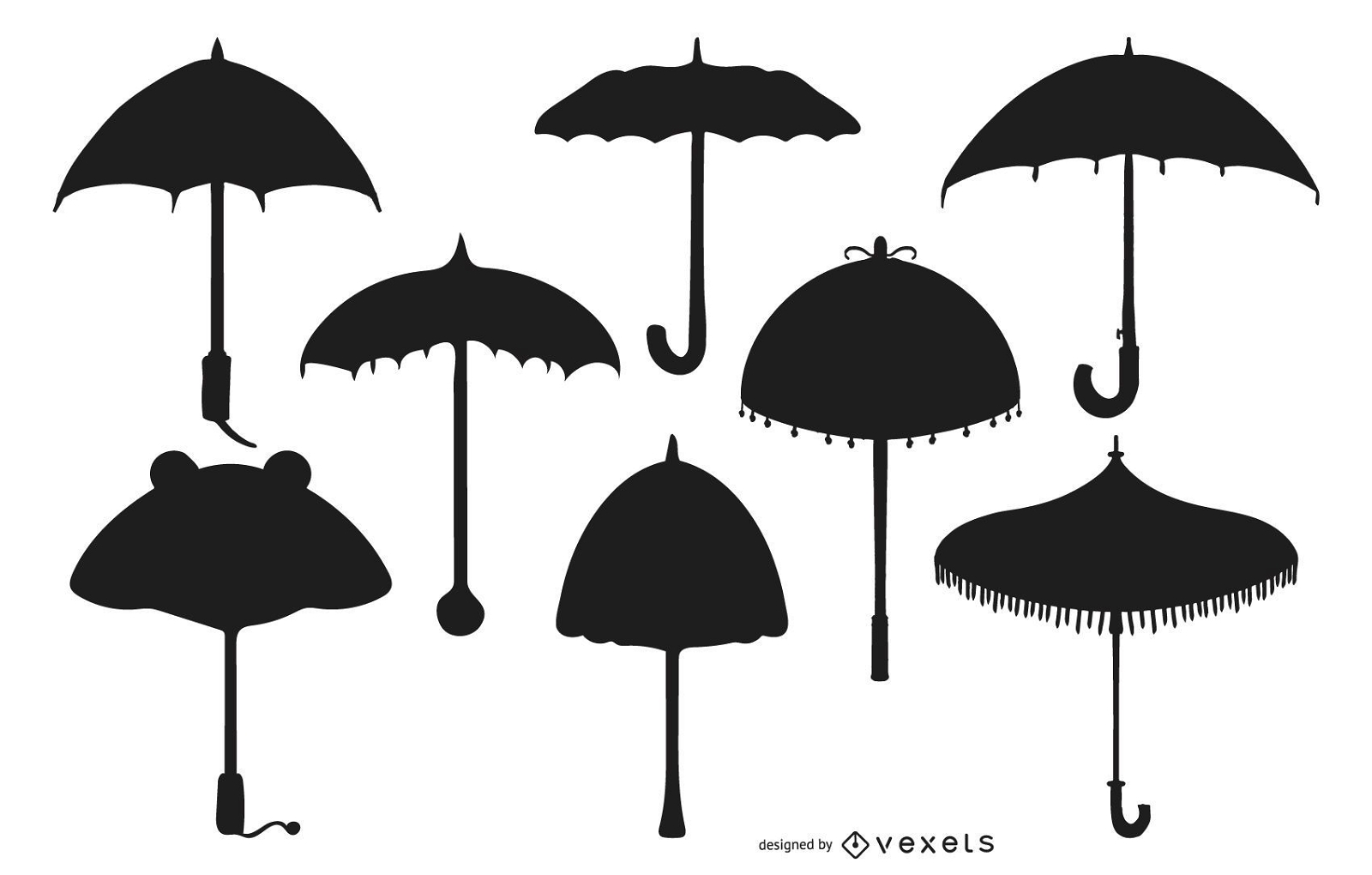 Conjunto de design de silhueta de guarda-chuva