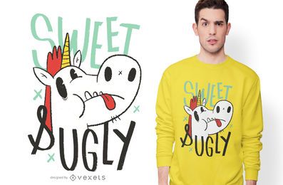 Diseño de camiseta de dibujos animados de unicornio feo