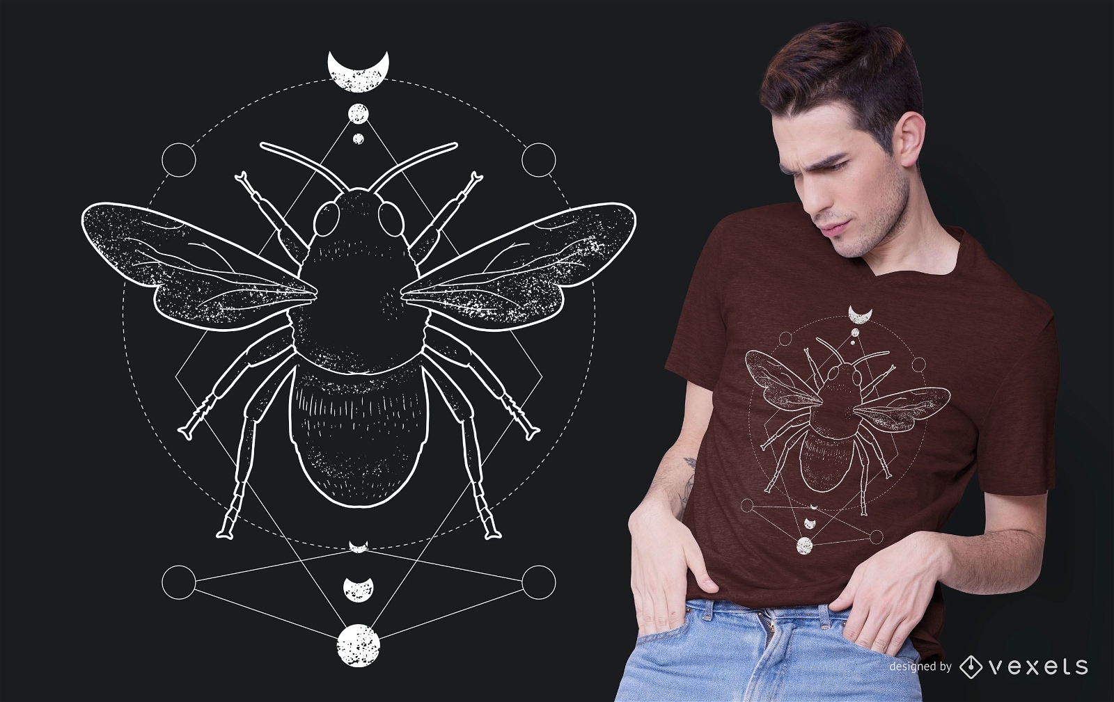 Design geométrico de camiseta abelha oculta
