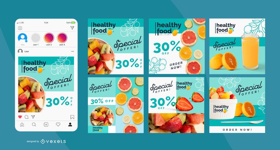 Paquete de publicaciones de alimentos saludables en Instagram Paquete de publicaciones de alimentos saludables en Instagram