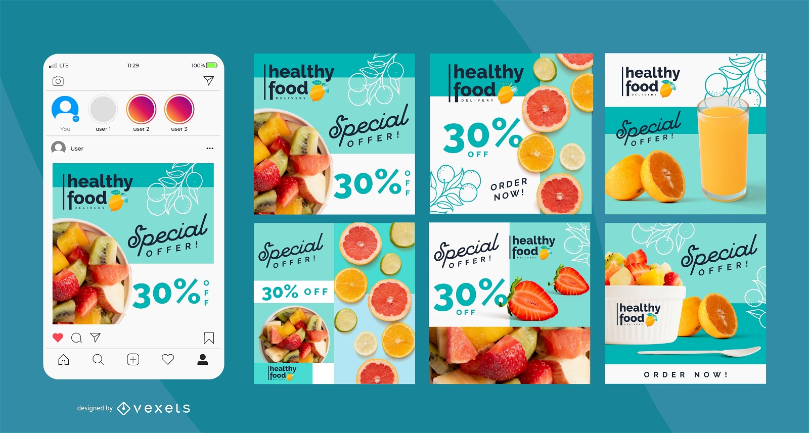 Paquete de publicaciones de Instagram de alimentos saludables