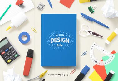 Book cover school mockup composition