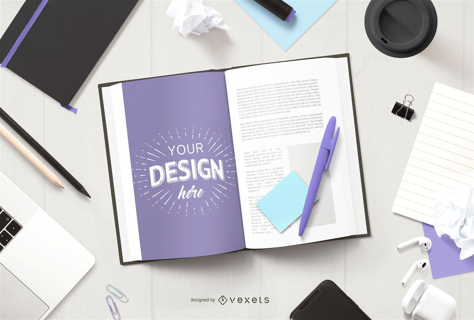 Open book education mockup composition
