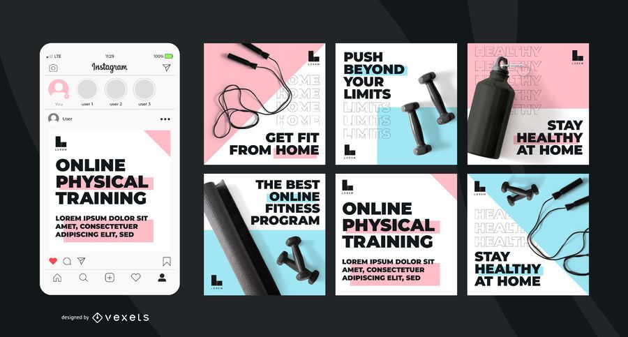 Online training social media posts set Online training social media posts set