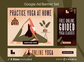 Conjunto de banners de anuncios de yoga en línea