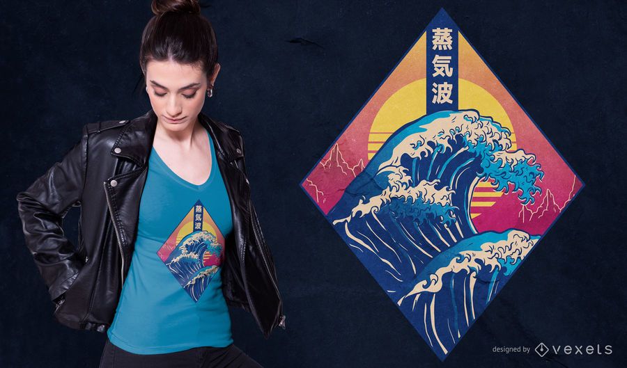 Vaporwave Japanese Wave T-shirt Design Vaporwave Japanese Wave T-shirt Design